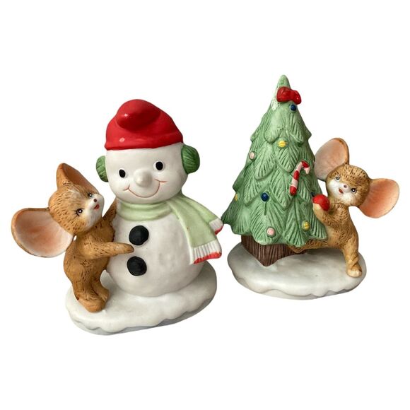 HOMCO 8905 Mice with Christmas Tree and Snowman Vintage Holiday Figurines - Picture 2 of 11